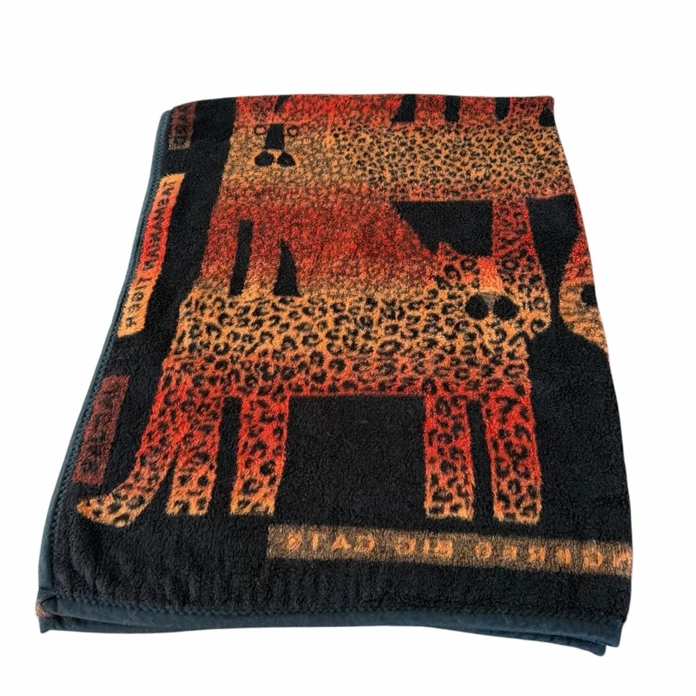 VTG Crown Crafts Dinarsu Wild Cats Fuzzy Plush Blanket Orange Black 60x76 HTF